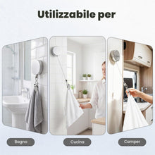 Carica l'immagine nel visualizzatore di Gallery, 2 Pezzi Clip Porta Asciugamani Retrattile, Porta Strofinacci Cucina con Cavo in Acciaio 60cm, Gancio Adesivo Senza Forar