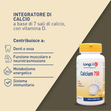 Carica l'immagine nel visualizzatore di Gallery, LongLife® Calcium 750mg | Integratore con 7 sali di calcio e vitamina D 3 naturale | Benessere ossa e denti | 2 mesi di 