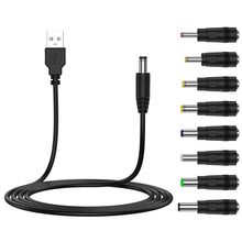 Carica l'immagine nel visualizzatore di Gallery, Amzpas Cavo di Alimentazione da USB a DC 5V, cavo di jack universale DC 5,5x2,1mm con Barrel Tips CC, 8 connettore per L