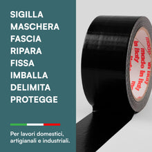 Carica l'immagine nel visualizzatore di Gallery, Nastro Adesivo Telato Americano Nero 2 Rotoli 50mmx25m Isolante 2 Rotoli