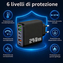 Carica l'immagine nel visualizzatore di Gallery, Caricatore USB-C 240W Multi-Port 3USB-A + 3USB-C