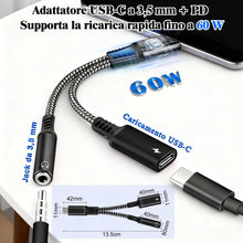 Carica l'immagine nel visualizzatore di Gallery, 2 in 1 Adattatore per Cuffie USB C e Ricarica, Jack da 3,5mm Type C Supporta PD 60W Ricarica Rapida &amp; Audio, Adaptateur 