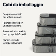 Carica l'immagine nel visualizzatore di Gallery, Amazon Essentials, Set di 4 Packing Cube, Accessori da Viaggio, Organizer per Bagagli con Doppia Cerniera, Parte Superiore in Rete, 100% Poliestere, Medium, Grigio (in Precedenza Amazon Basics)