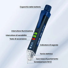 Carica l'immagine nel visualizzatore di Gallery, Cercafase Senza Contatto con Penna Torcia, Rilevatore di Tensione, cerca fase elettrico con allarme LED e Suono, 24v-100