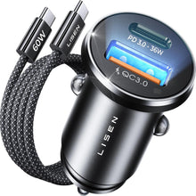Carica l'immagine nel visualizzatore di Gallery, LISEN Caricatore Auto USB C 69W+60W Cavo [PD &amp; QC3.0 Rapido] Caricatore Auto Accendisigari, Caricabatterie Auto USB C Ki