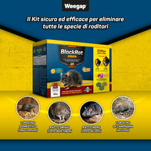 Carica l'immagine nel visualizzatore di Gallery, Kit Veleno per Topi e Ratti + 2 Trappole Porta Esche Topicida Professionale, Buste di Pasta Fresca BlockRat 150 g Novità