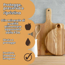Carica l'immagine nel visualizzatore di Gallery, Olio per taglieri, 500 ml, olio minerale di qualità alimentare per proteggere e ripristinare taglieri in legno, blocchi 