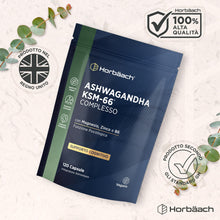 Carica l'immagine nel visualizzatore di Gallery, Magnesio e Ashwagandha KSM-66 Alto Dosaggio - 120 Compresse Vegane