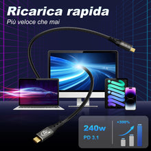 Carica l'immagine nel visualizzatore di Gallery, ZIKNYDO Cavo Type C to Type C 3 metri, USBC 3.2 20Gbps Trasferimento dati, ricarica rapida da 240W 48V/5A, 4K@144Hz/ 60H