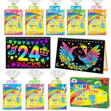 Carica l'immagine nel visualizzatore di Gallery, ZMLM 24 Scratch Art Bambini Set of Scratch Books + 24 Stencil + 24 Penne in Legno - Pensierini Gadget Compleanno Bambini