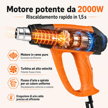 Carica l'immagine nel visualizzatore di Gallery, AIUNAOM Pistola Termica 2000W Pistola ad Aria Calda Professionale 9 livelli di temperatura regolabile 50℃- 650℃ con 6 Ac