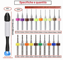 Carica l'immagine nel visualizzatore di Gallery, Kit Mini Trapano a Mano 20 pezzi Punte da PCB Micro,Mini Trapano 0,1mm a 1,0mm e 1,1mm a 2,0mm Punte Elicoidale Twist Dr