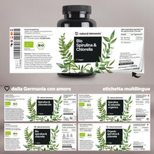 Carica l'immagine nel visualizzatore di Gallery, Spirulina Bio &amp; Chlorella, 500 compresse, natural elements, 2400 mg di Spirulina biologica + 2400 mg di Chlorella per do