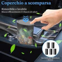 Carica l'immagine nel visualizzatore di Gallery, TZEKING Pattumiera per auto con coperchio, mini pattumiera portatile con 5 rotoli impermeabile anti-odore lavabile, per 