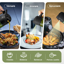 Carica l'immagine nel visualizzatore di Gallery, PORTENTUM Spruzzino Olio per Friggitrice Aria 470 ml 2 in 1 Funzione Spray e Versamento – Oliera Vetro Verde Protezione 