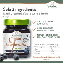 Carica l'immagine nel visualizzatore di Gallery, Apicoltura Casentinese, Solofrutta Bio Mirtilli, Composta 100% Frutta Biologica, Vasetto, 295g