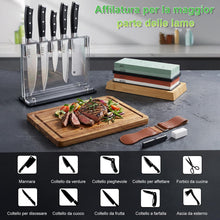 Carica l'immagine nel visualizzatore di Gallery, Pietra Affilacoltelli Giapponese 8-in-1 – Set 400/1000 &amp; 3000/8000 per Affilare Coltelli, Supporto Antiscivolo in Bambù,