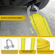 Carica l'immagine nel visualizzatore di Gallery, Fune di traino auto BINYI 4 metri 5 tonnellate, gialla, universale per Auto, camion, SUV, furgoni, rimorchi, in Polieste