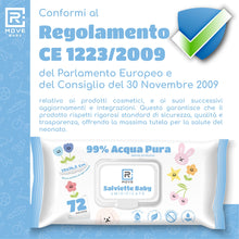 Carica l'immagine nel visualizzatore di Gallery, R MOVE 576 salviette neonato umidificate acqua pura 99%, 8 confezioni da 72 salviettine bambini water, coperchio salvafr