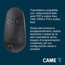 Carica l'immagine nel visualizzatore di Gallery, CAME Telecomando TOP bicanale nero a codice fisso multiutenza con funzione di autoapprendimento per una facile configura