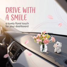 Carica l'immagine nel visualizzatore di Gallery, 2 Pezzi Decorazioni Auto Interni, Simpatico Gatto e Vaso di Fiori di Pesco Rosa, Ornamenti per Cruscotto Auto con Adesiv