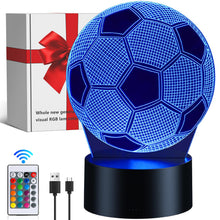 Carica l'immagine nel visualizzatore di Gallery, Dreamy Cubby Luce notturna a forma di pallone da calcio per bambini, lampada 3D con timer e telecomando, 16 colori inter