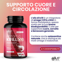 Carica l'immagine nel visualizzatore di Gallery, OVF Olio di Krill Antartico 180 Capsule Molli Softgel con Omega 3 Astaxantina e Fosfolipidi EPA DHA Naturali Omega 3 Kri