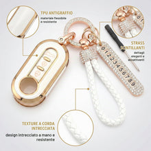Carica l'immagine nel visualizzatore di Gallery, Cover Chiave, Guscio Protettivo in TPU con Portachiavi e Ciondolo Numero di Telefono, Car Key Cover per Fiat 500、500L、Pu