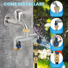 Carica l'immagine nel visualizzatore di Gallery, Distributore di Acqua a 2 Vie per Rubinetto, Adattatore per Rubinetto a 3/4 da Giardino, Adattatore per Tubo a 2 Vie in 