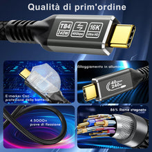 Carica l'immagine nel visualizzatore di Gallery, CAKOBLE 16K Cavo Thunderbolt 4 USB4 1m - 40Gbps, Ricarica Rapida PD3.1,16K@30Hz/8K@60Hz/4K@144Hz - Cavo USB-C 240W per M