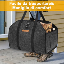 Carica l'immagine nel visualizzatore di Gallery, 5MM XL Cesta per legna da interno di feltro, Legnaia da esterno, Nero