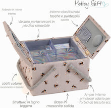 Carica l'immagine nel visualizzatore di Gallery, Hobby Gift Scatola Grande per Cucito con Doppio Coperchio e Manico - Cestino Porta Cucito in Cotone con Scomparti per Strumenti e Accessori Creativi - 25 x 25 x 17 cm, Api