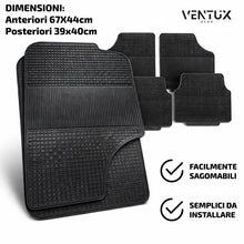 Carica l'immagine nel visualizzatore di Gallery, Tappetini Auto Universali in Gomma GripFeel – Set 4 Pezzi – Antiscivolo, Lavabili, Sagomabili – Nero – Anteriori 61x45 c