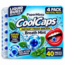 Carica l'immagine nel visualizzatore di Gallery, Papermints CoolCaps Instant Fresh Breath Mints Box 40 x 4 Pack, deodorante per respiro e trattamento alito cattivo per a