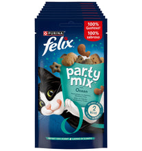 Carica l'immagine nel visualizzatore di Gallery, Purina Felix Party Mix Snack Gatto Original Mix al Gusto di Salmone, Merluzzo e Trota - 8 confezioni da 60 g ciascuna (C