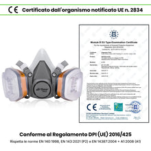 Carica l'immagine nel visualizzatore di Gallery, AirGearPro M-500 A1P2 Maschera Antigas Antipolvere Riutilizzabile