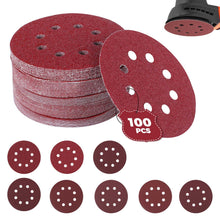 Carica l'immagine nel visualizzatore di Gallery, 100 Pezzi Dischi Abrasivi 125mm,8 Fori Rotondi Carta Vetrata Abrasiva,40/60/80/120/180/240/320/400 Graniglie