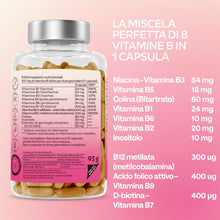 Carica l'immagine nel visualizzatore di Gallery, Vitamina B Complex Alto Dosaggio Vegan | 180 Capsule [6 Mesi] Vitamine B: Vitamina B1, B2, B3 (Niacina), B5, B6, B8 (Bio