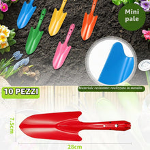 Carica l'immagine nel visualizzatore di Gallery, LATERN 10 Pezzi Mini Pale da Giardino, 28CM Colorate Pala in Metallo Attrezzo per Scavare nel Giardino per Bambini per F