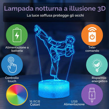 Carica l'immagine nel visualizzatore di Gallery, Luce notturna per karate, regali per karate, lampada a illusione 3D di Taekwondo con 16 colori cangianti, telecomando e 