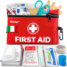 Carica l'immagine nel visualizzatore di Gallery, HONYAO Mini Kit Pronto Soccorso 105 Pezzi, Kit di Primo Soccorso per Trekking Viaggio Montagna Auto Moto Casa, Rosso