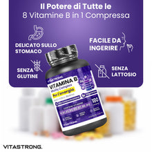 Carica l'immagine nel visualizzatore di Gallery, Vitamina B Complex Alto Dosaggio, 180 Compresse Vitamine Gruppo B di Biotina, Tiamina B1, Riboflavina B2, Vitamina B3 Ni