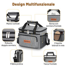 Carica l'immagine nel visualizzatore di Gallery, Borsa Frigo 12L con Tracolla,Piccola e Pieghevole,Impermeabile, Grigo
