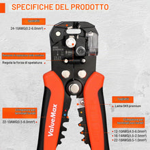 Carica l'immagine nel visualizzatore di Gallery, ValueMax Spellafili Automatico, Set di Pinze Spelafili da 268 Pezzi, AWG 24-10 (0,2-6,0 mm²), Spellatura, Crimpatura e T