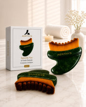 Carica l'immagine nel visualizzatore di Gallery, Spazzola Coreana Linfatica Viso 2 in 1 con Manico Gua Sha in Giada Naturale