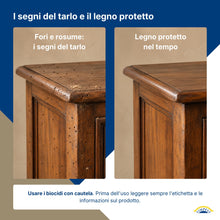 Carica l'immagine nel visualizzatore di Gallery, ANTITARLO LT. 0,500 - base solvente attivo contro tarli, larve, termiti e parassiti del legno - liquido pronto all'uso