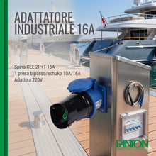 Carica l'immagine nel visualizzatore di Gallery, FANTON 78100-E Adattatore industriale blu da spina CEE a presa schuko/bipasso universale, spina 2P+T 16A 220V IP44, per 