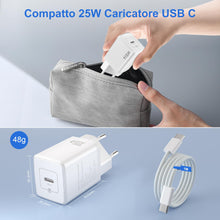 Carica l'immagine nel visualizzatore di Gallery, YISH 25W Caricatore USB C Caricabatterie： 3A USB C Presa Carica Alimentatore con 60W Cavo USB Type-C 1M Spina Ricarica A