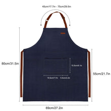 Carica l'immagine nel visualizzatore di Gallery, MaoXinTek Denim Lavoro Grembiule Jeans con Tasca, Grembiuli da Cucina Regolabile Chef Donna Uomo per Caffè Bar Barbecue 