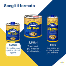 Carica l'immagine nel visualizzatore di Gallery, ANTITARLO LT. 0,500 - base solvente attivo contro tarli, larve, termiti e parassiti del legno - liquido pronto all'uso